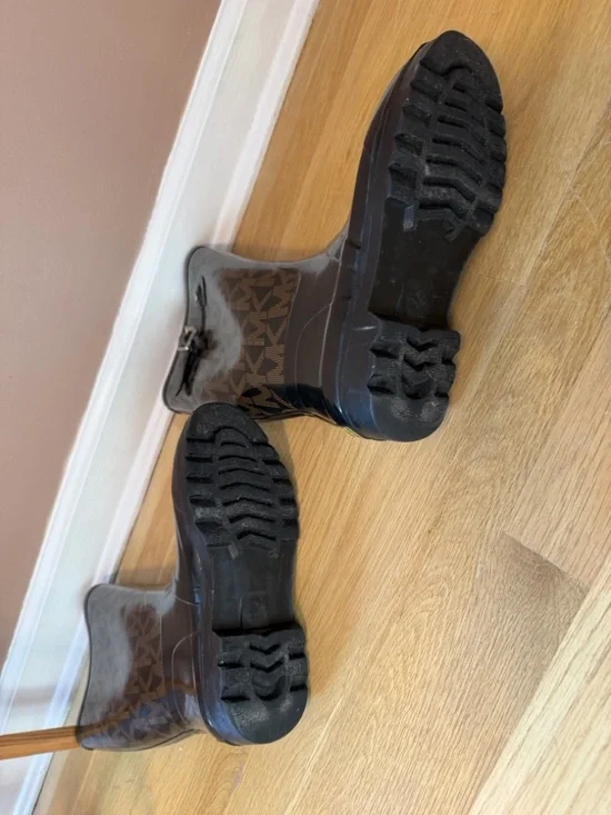 Michael Kors Brown and Black MK Logo Tall Rain Boots - Picture 9 of 10